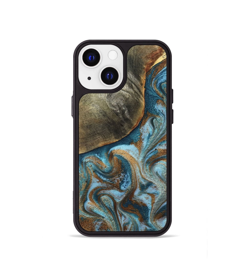 iPhone 13 mini Wood Phone Case - Edgar (Teal & Gold, 798342)