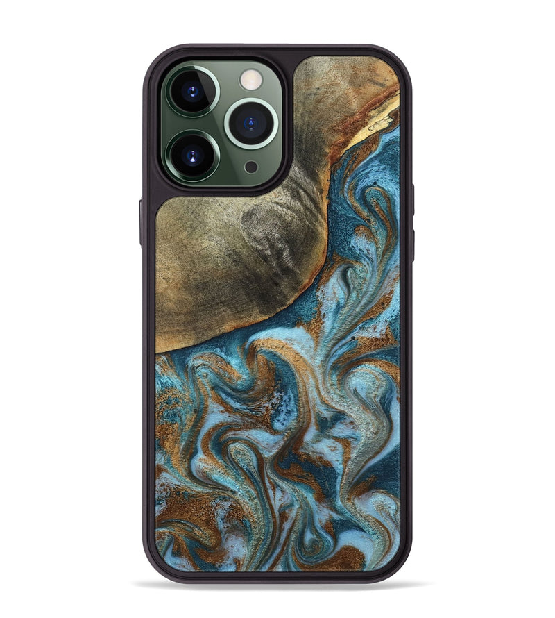 iPhone 13 Pro Max Wood Phone Case - Edgar (Teal & Gold, 798342)