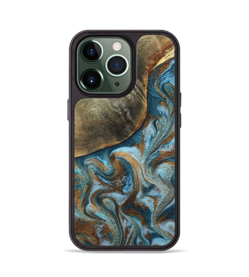 iPhone 13 Pro Wood Phone Case - Edgar (Teal & Gold, 798342)