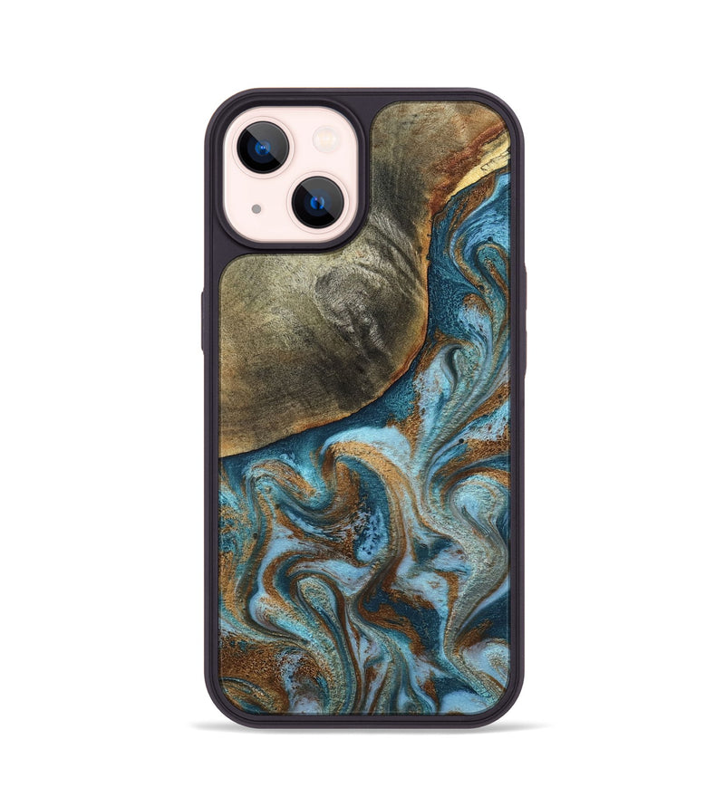 iPhone 14 Wood Phone Case - Edgar (Teal & Gold, 798342)