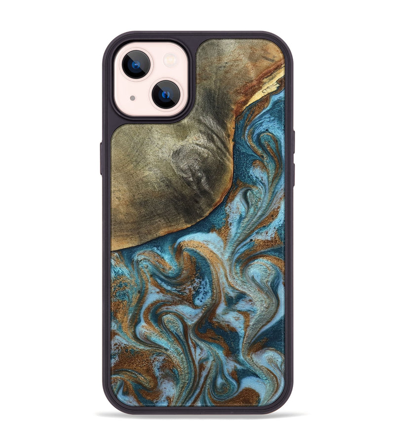 iPhone 14 Plus Wood Phone Case - Edgar (Teal & Gold, 798342)