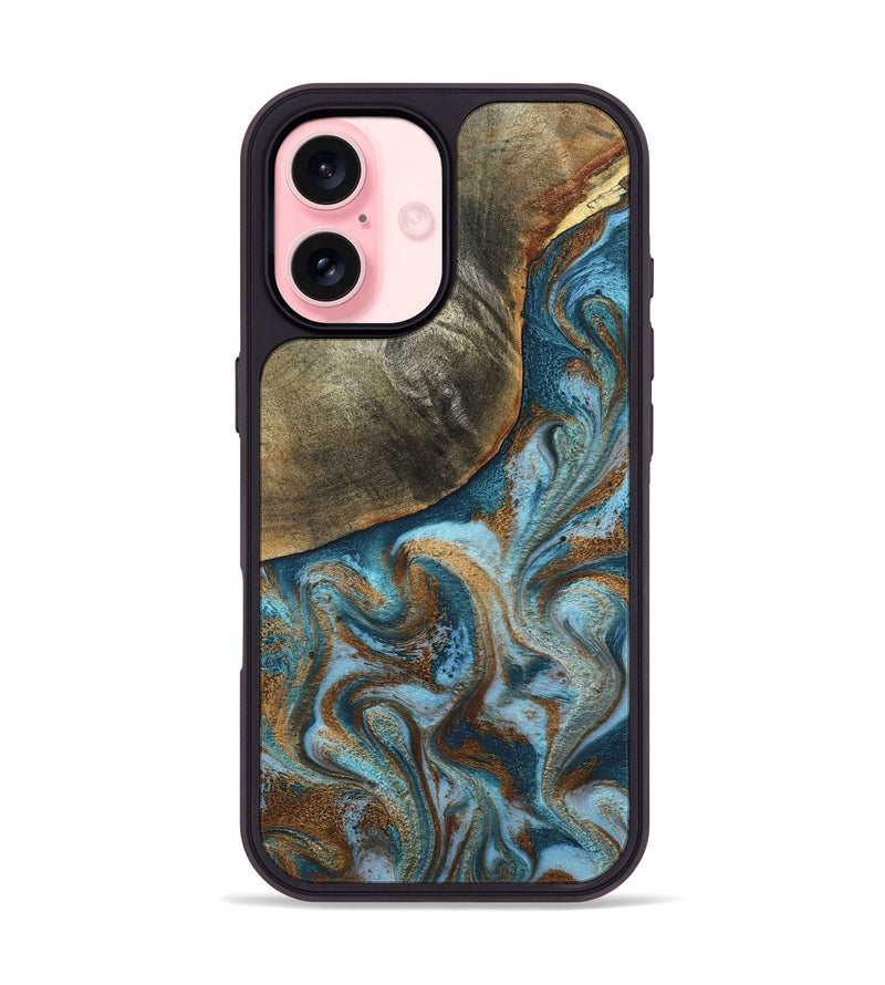 iPhone 16 Wood Phone Case - Edgar (Teal & Gold, 798342)