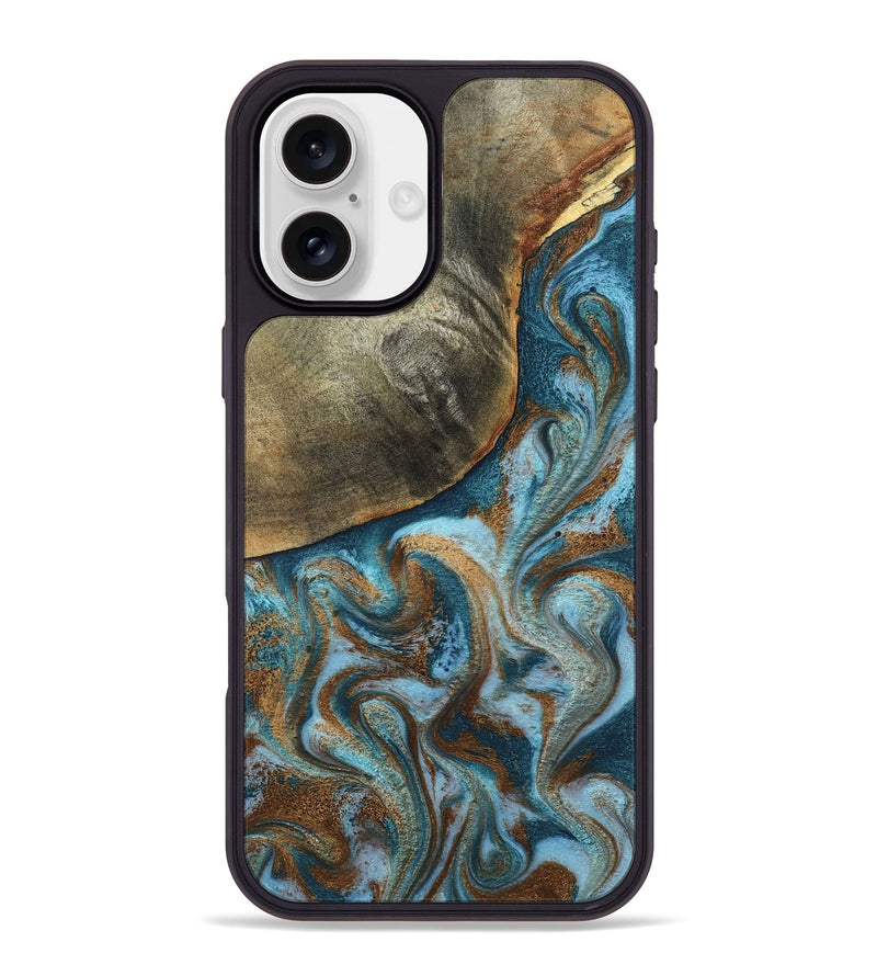 iPhone 16 Plus Wood Phone Case - Edgar (Teal & Gold, 798342)
