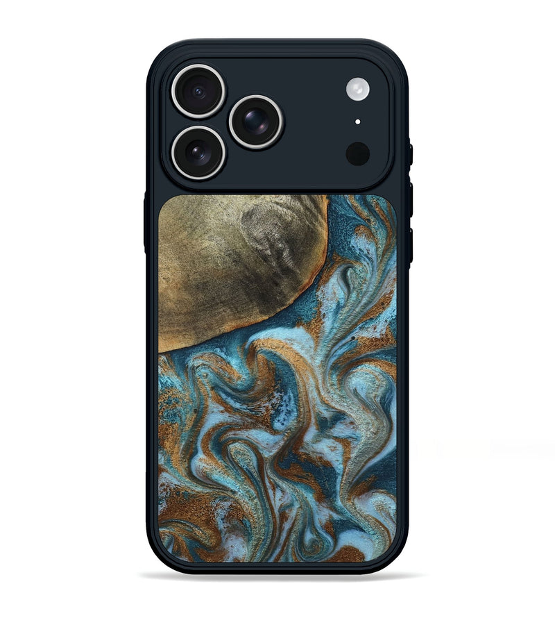 iPhone 17 Pro Max Wood Phone Case - Edgar (Teal & Gold, 798342)