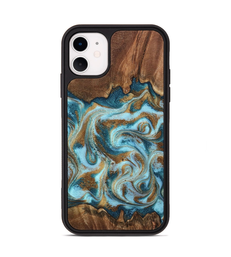 iPhone 11 Wood Phone Case - Cruz (Teal & Gold, 798343)