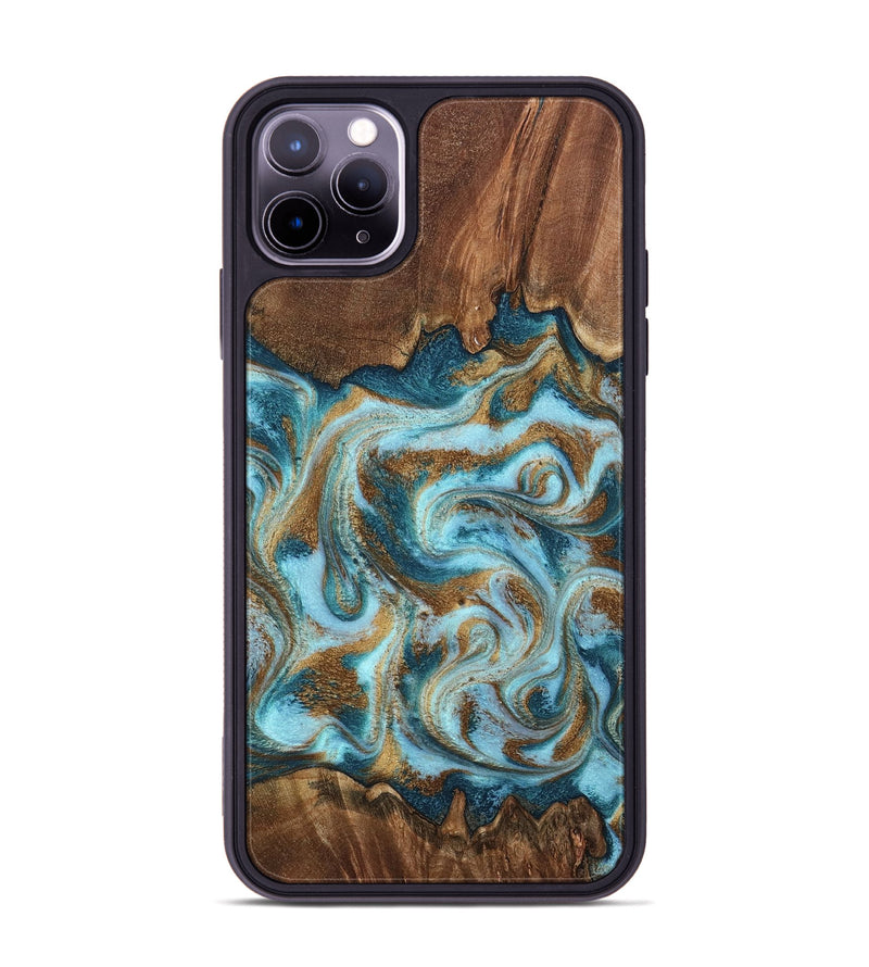 iPhone 11 Pro Max Wood Phone Case - Cruz (Teal & Gold, 798343)