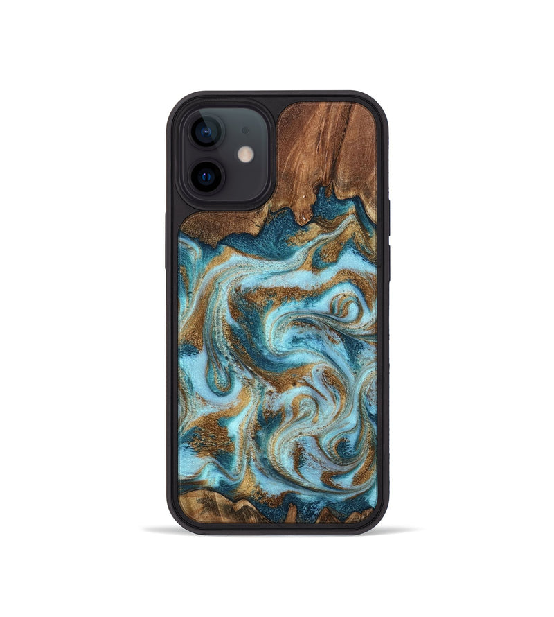 iPhone 12 mini Wood Phone Case - Cruz (Teal & Gold, 798343)