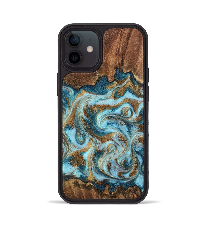 iPhone 12 Wood Phone Case - Cruz (Teal & Gold, 798343)