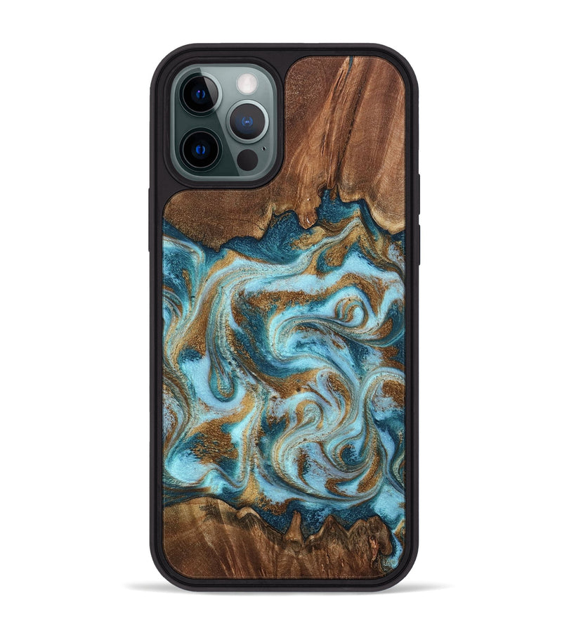 iPhone 12 Pro Max Wood Phone Case - Cruz (Teal & Gold, 798343)