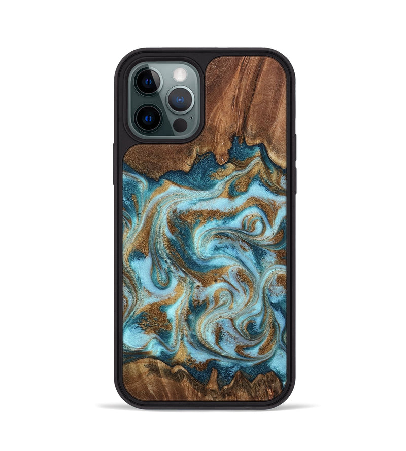 iPhone 12 Pro Wood Phone Case - Cruz (Teal & Gold, 798343)