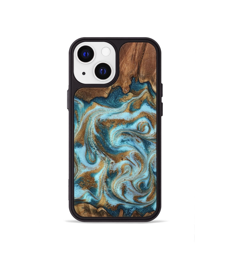 iPhone 13 mini Wood Phone Case - Cruz (Teal & Gold, 798343)