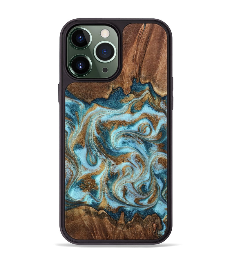 iPhone 13 Pro Max Wood Phone Case - Cruz (Teal & Gold, 798343)