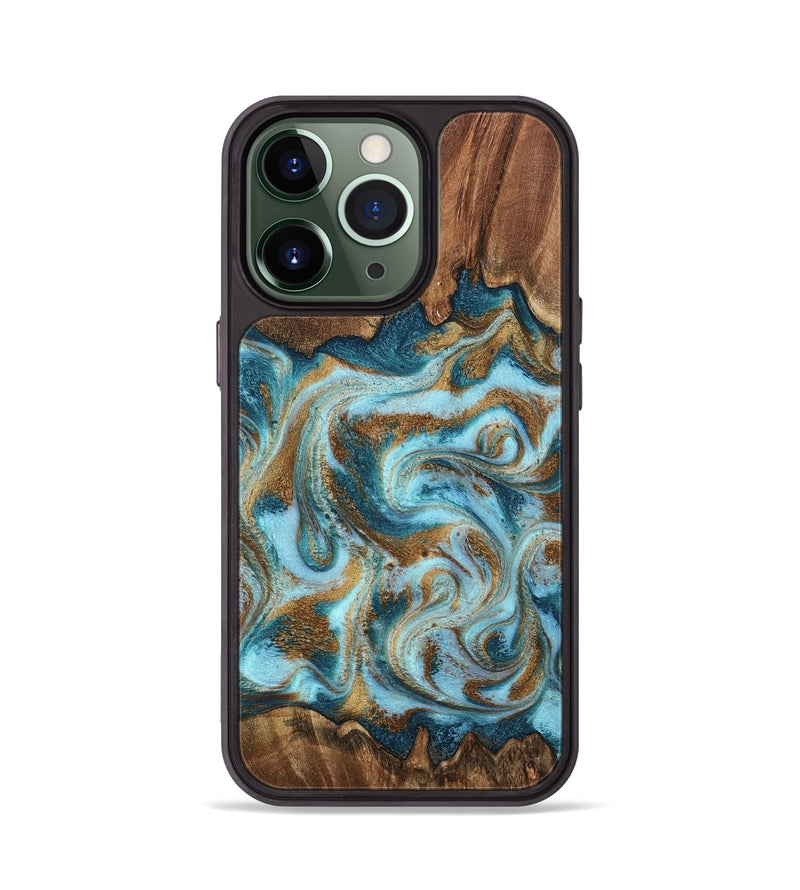 iPhone 13 Pro Wood Phone Case - Cruz (Teal & Gold, 798343)