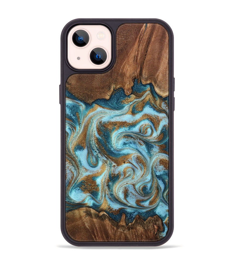 iPhone 14 Plus Wood Phone Case - Cruz (Teal & Gold, 798343)