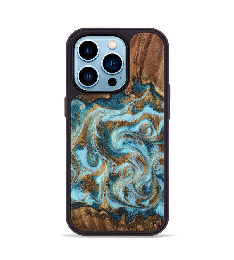 iPhone 14 Pro Wood Phone Case - Cruz (Teal & Gold, 798343)