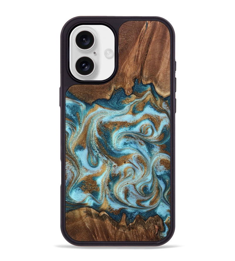 iPhone 16 Plus Wood Phone Case - Cruz (Teal & Gold, 798343)