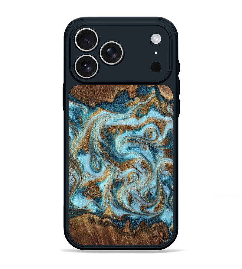 iPhone 17 Pro Max Wood Phone Case - Cruz (Teal & Gold, 798343)