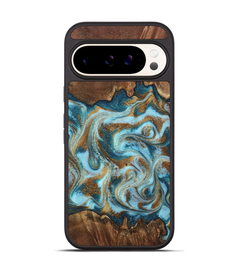 Pixel 9 Pro Wood Phone Case - Cruz (Teal & Gold, 798343)