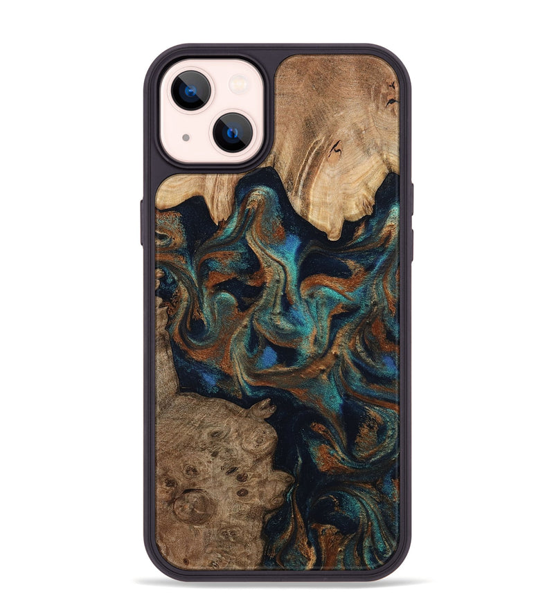 iPhone 14 Plus Wood Phone Case - Zander (Teal & Gold, 798346)
