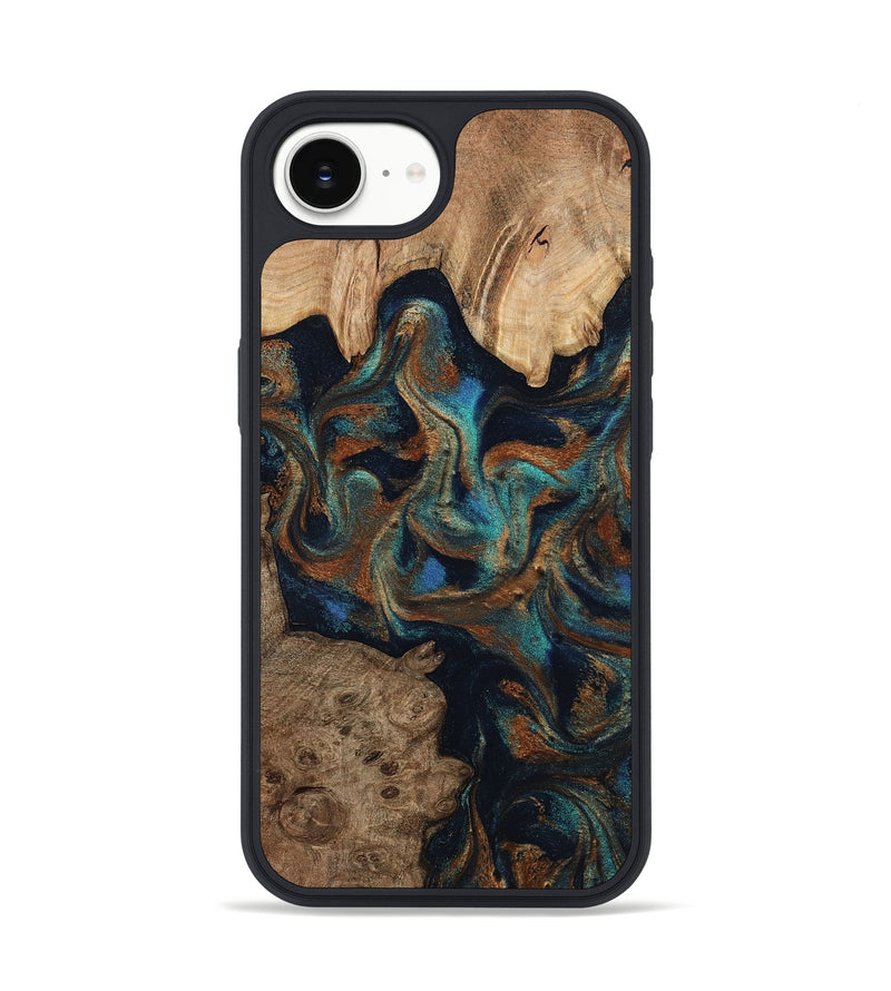 iPhone 16e Wood Phone Case - Zander (Teal & Gold, 798346)