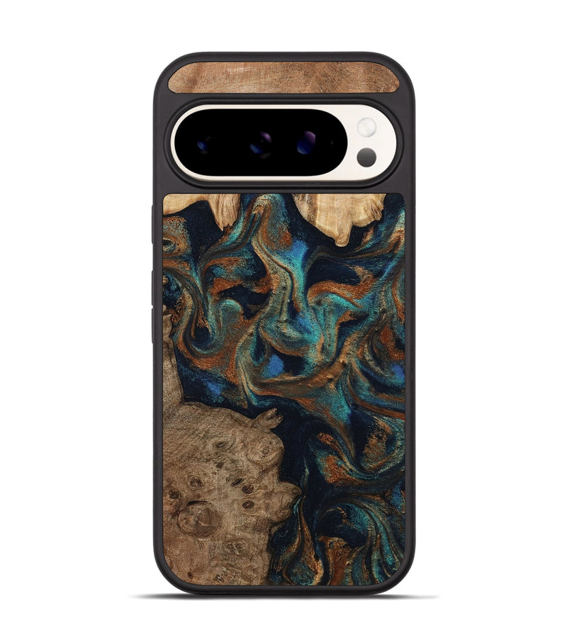 Pixel 9 Pro Wood Phone Case - Zander (Teal & Gold, 798346)