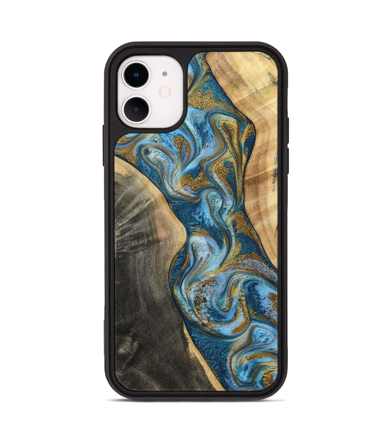iPhone 11 Wood Phone Case - Ander (Teal & Gold, 798350)