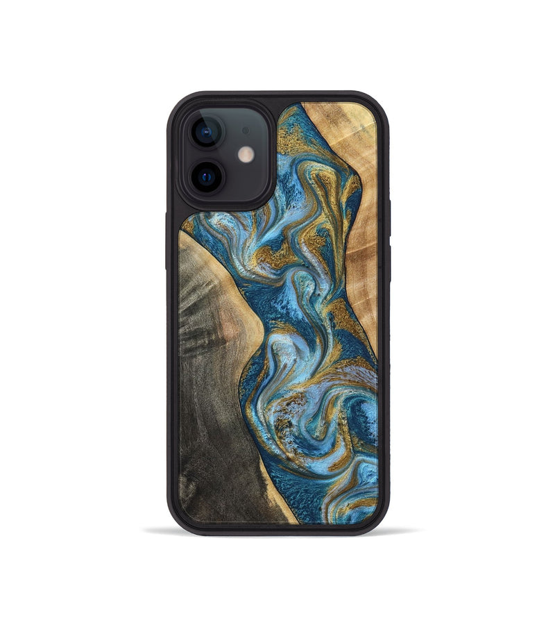 iPhone 12 mini Wood Phone Case - Ander (Teal & Gold, 798350)