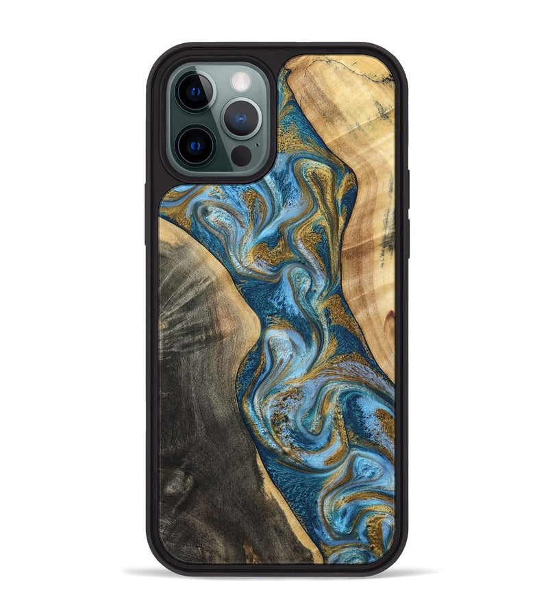 iPhone 12 Pro Max Wood Phone Case - Ander (Teal & Gold, 798350)
