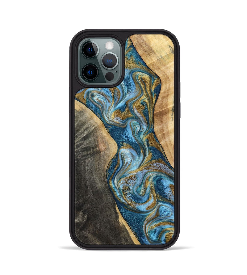 iPhone 12 Pro Wood Phone Case - Ander (Teal & Gold, 798350)