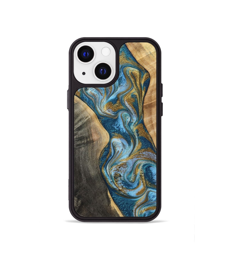 iPhone 13 mini Wood Phone Case - Ander (Teal & Gold, 798350)