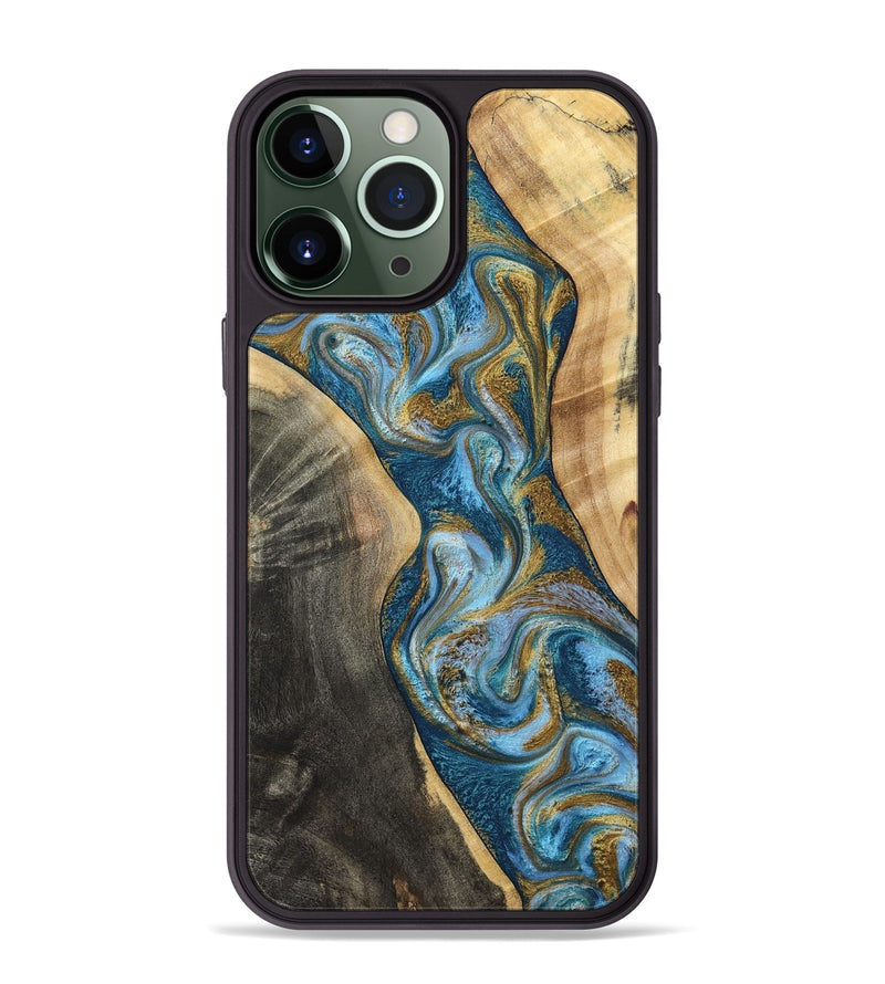 iPhone 13 Pro Max Wood Phone Case - Ander (Teal & Gold, 798350)