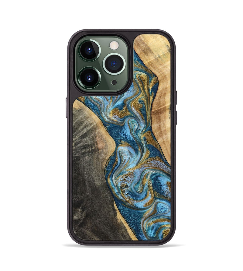 iPhone 13 Pro Wood Phone Case - Ander (Teal & Gold, 798350)