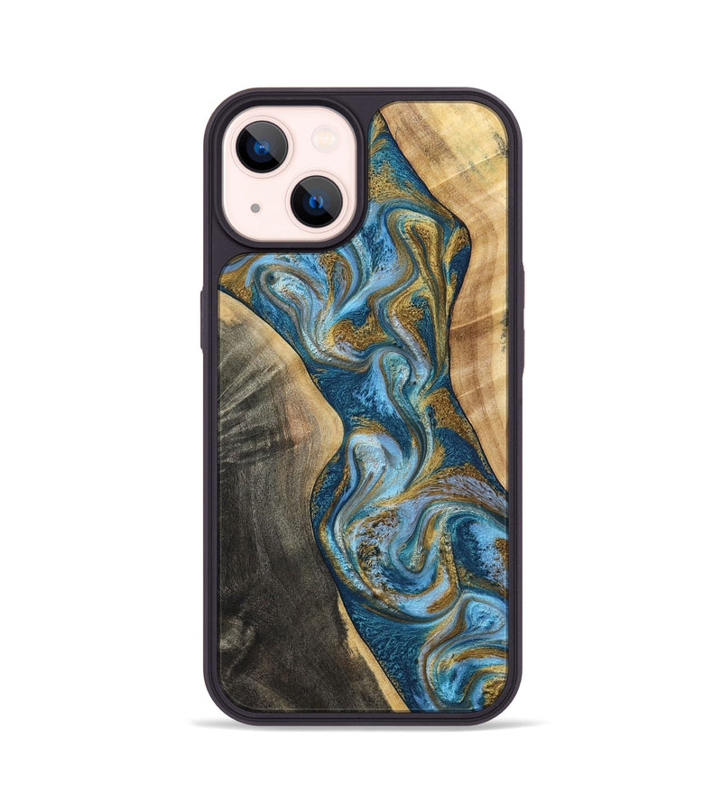 iPhone 14 Wood Phone Case - Ander (Teal & Gold, 798350)