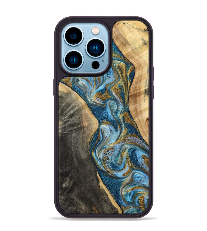 iPhone 14 Pro Max Wood Phone Case - Ander (Teal & Gold, 798350)