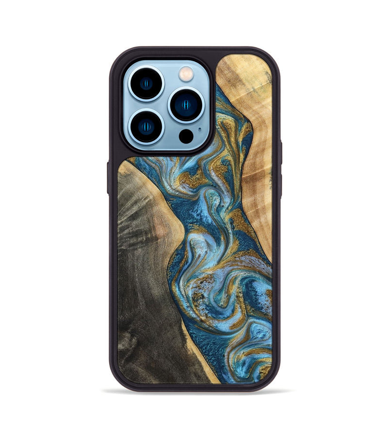 iPhone 14 Pro Wood Phone Case - Ander (Teal & Gold, 798350)