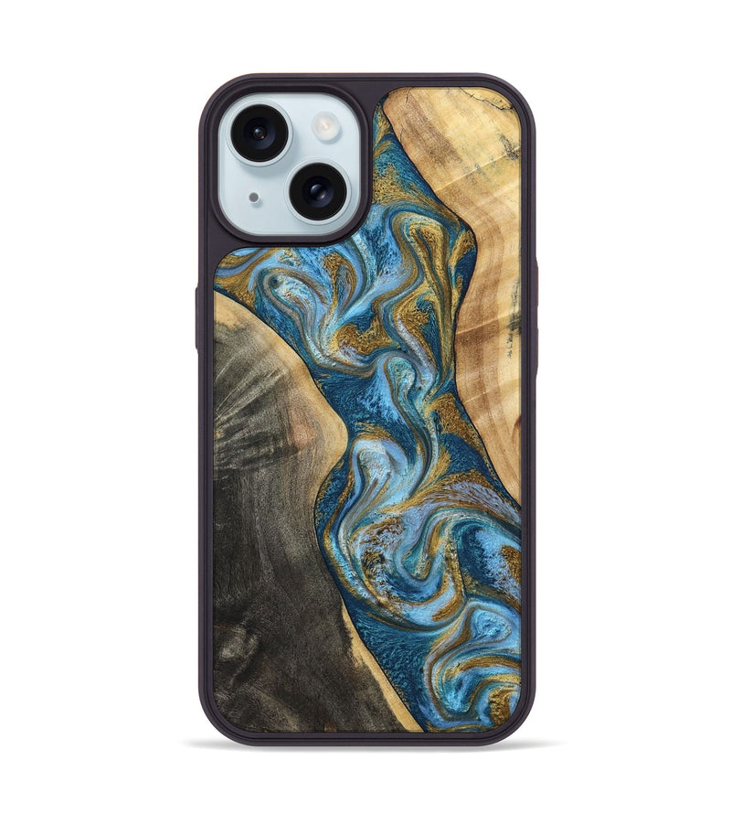 iPhone 15 Wood Phone Case - Ander (Teal & Gold, 798350)