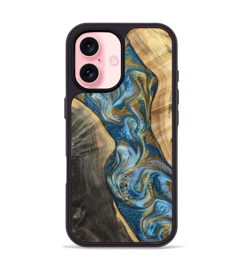 iPhone 16 Wood Phone Case - Ander (Teal & Gold, 798350)