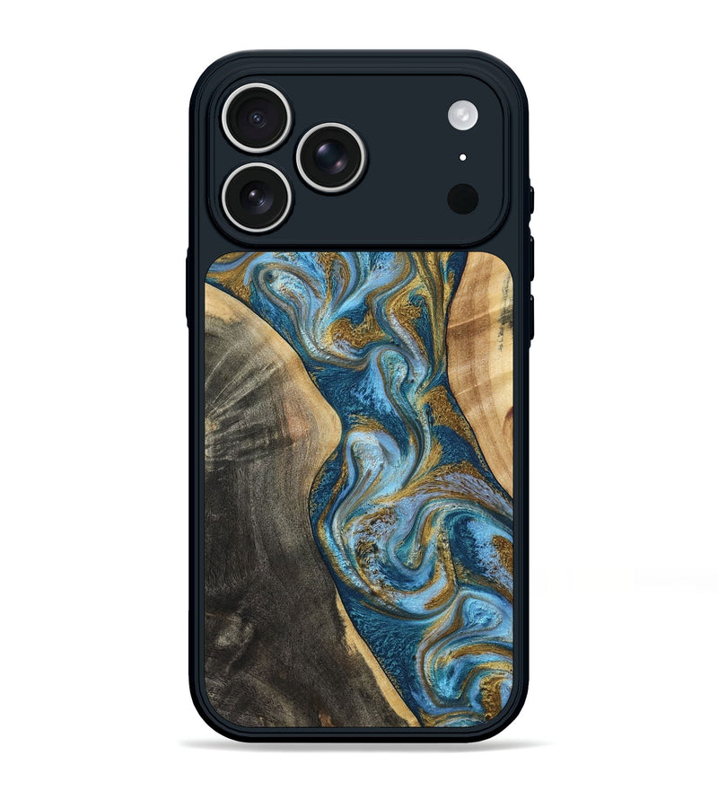 iPhone 17 Pro Max Wood Phone Case - Ander (Teal & Gold, 798350)