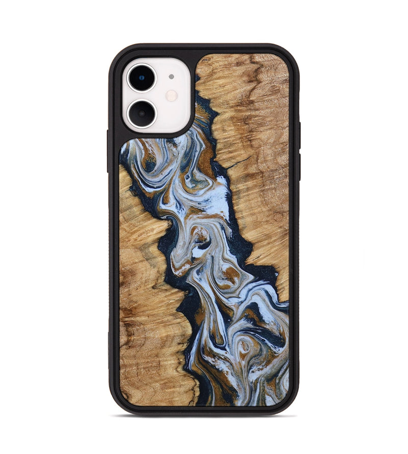 iPhone 11 Wood Phone Case - Amelie (Teal & Gold, 798351)