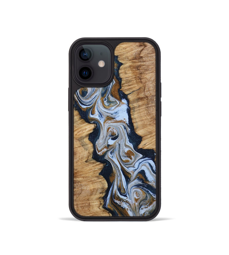 iPhone 12 mini Wood Phone Case - Amelie (Teal & Gold, 798351)