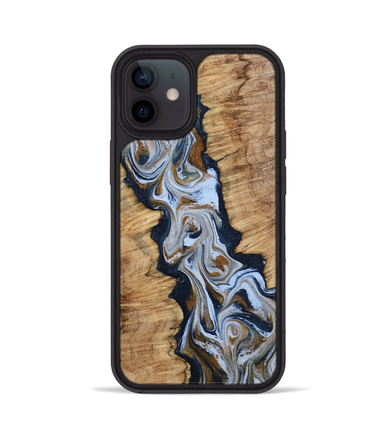 iPhone 12 Wood Phone Case - Amelie (Teal & Gold, 798351)
