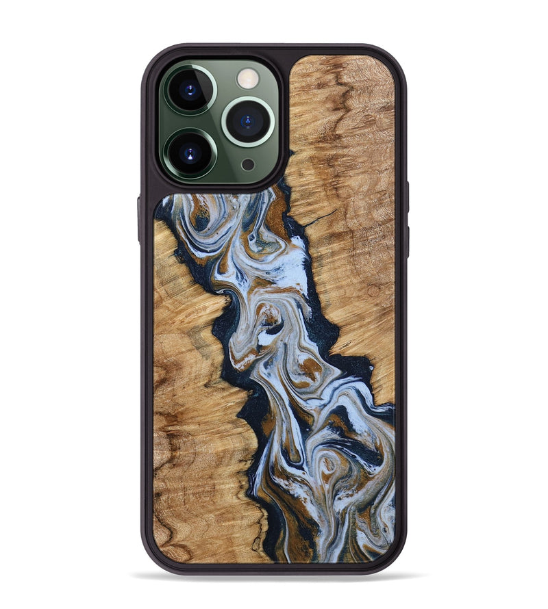 iPhone 13 Pro Max Wood Phone Case - Amelie (Teal & Gold, 798351)