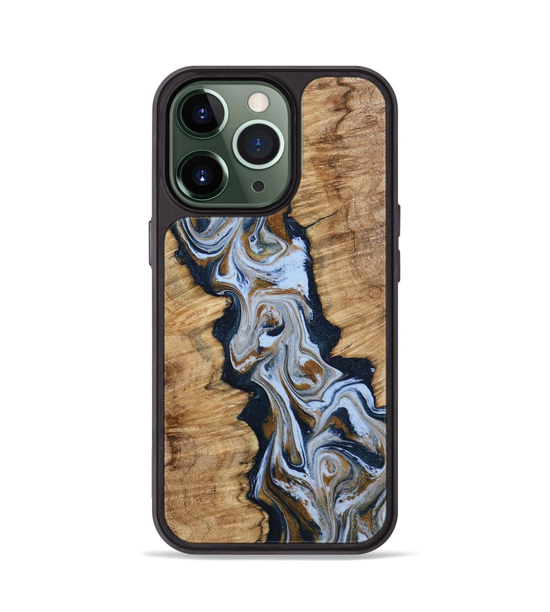 iPhone 13 Pro Wood Phone Case - Amelie (Teal & Gold, 798351)