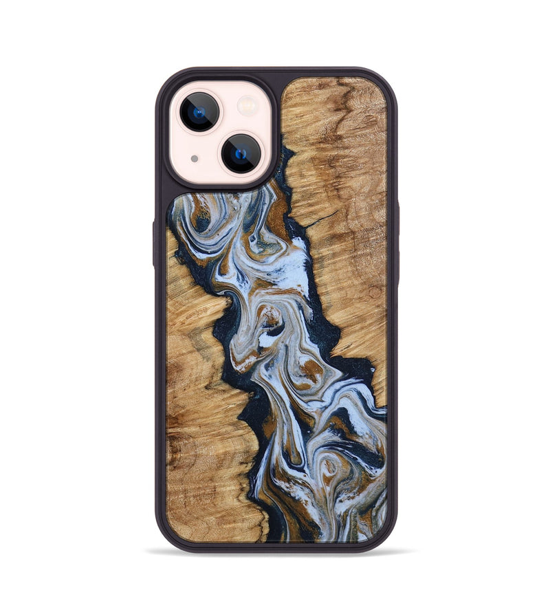 iPhone 14 Wood Phone Case - Amelie (Teal & Gold, 798351)