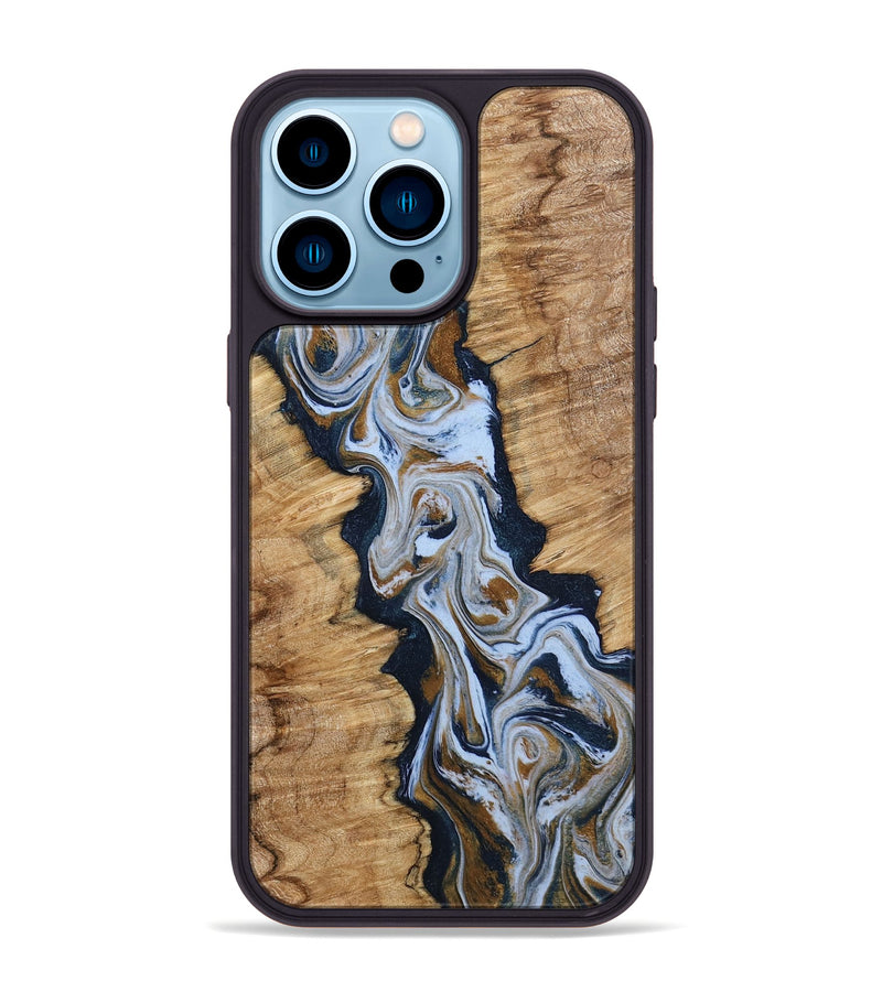 iPhone 14 Pro Max Wood Phone Case - Amelie (Teal & Gold, 798351)