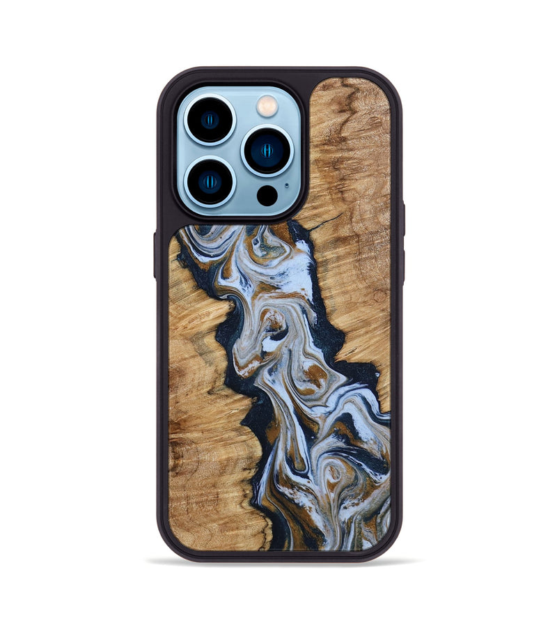 iPhone 14 Pro Wood Phone Case - Amelie (Teal & Gold, 798351)
