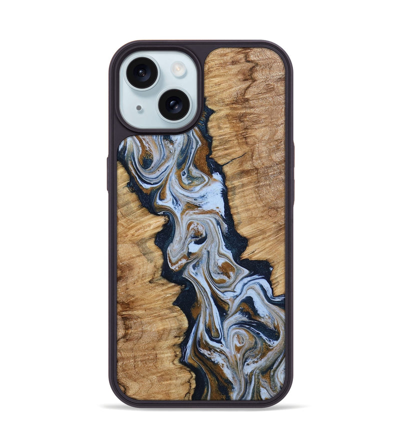 iPhone 15 Wood Phone Case - Amelie (Teal & Gold, 798351)