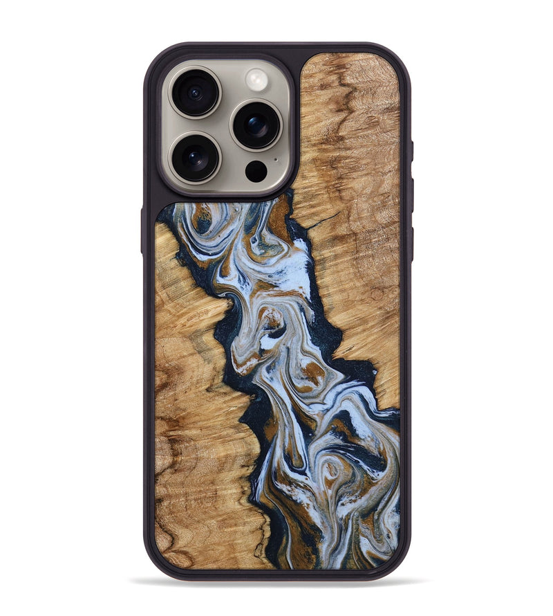 iPhone 15 Pro Max Wood Phone Case - Amelie (Teal & Gold, 798351)