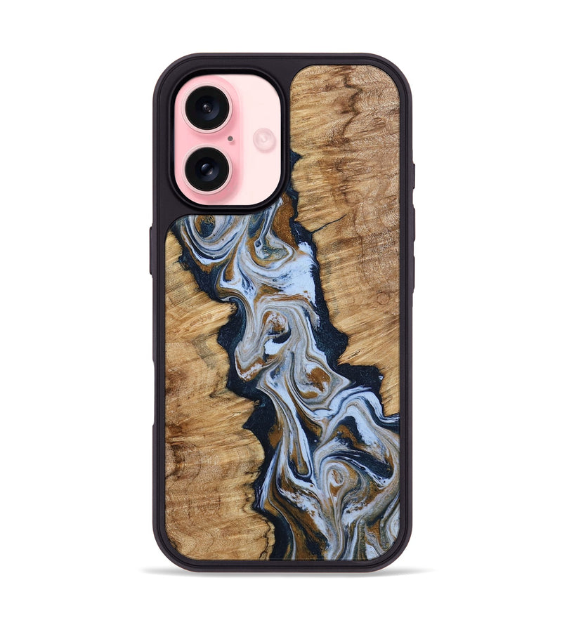 iPhone 16 Wood Phone Case - Amelie (Teal & Gold, 798351)