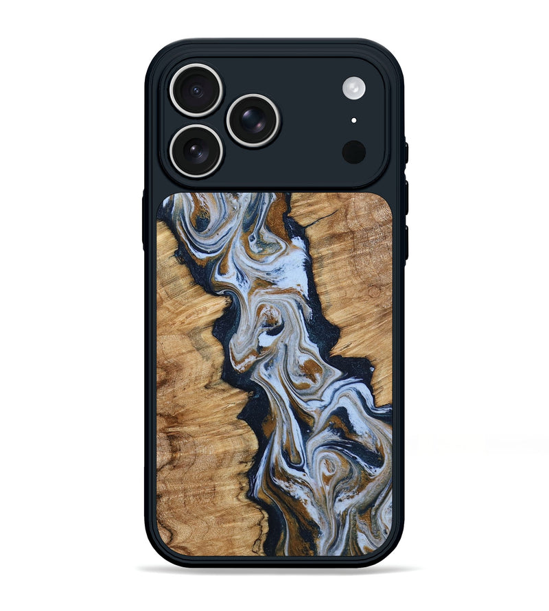 iPhone 17 Pro Max Wood Phone Case - Amelie (Teal & Gold, 798351)